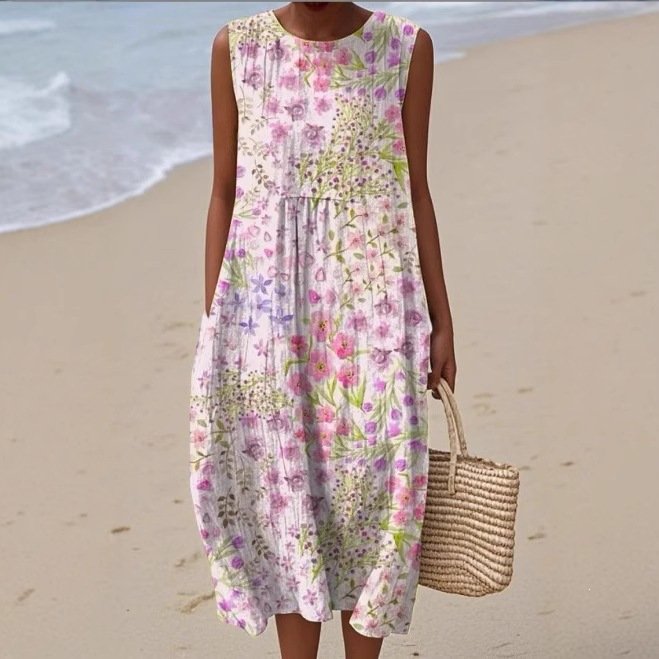 422ebb5b-b476-4365-a162-9250646a676b.jpg Printed Pocket Elegant Long Dress, Slim-Fit Fresh-Casual Dress - Image 1