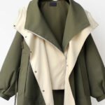 Women's loose-fitting hooded lapel zipper patchwork windbreaker outerwear
