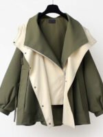 Women's loose-fitting hooded lapel zipper patchwork windbreaker outerwear
