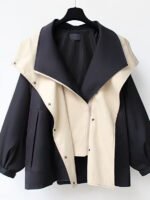 Women's loose-fitting hooded lapel zipper patchwork windbreaker outerwear - Image 5