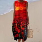 Printed Pocket Elegant Long Dress, Slim-Fit Fresh-Casual Dress - Image 3