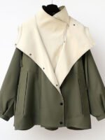 Women's loose-fitting hooded lapel zipper patchwork windbreaker outerwear - Image 4