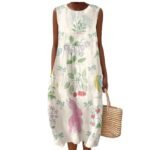 Printed Pocket Elegant Long Dress, Slim-Fit Fresh-Casual Dress - Image 5