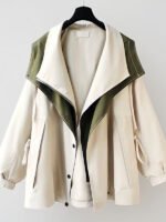 Women's loose-fitting hooded lapel zipper patchwork windbreaker outerwear - Image 3