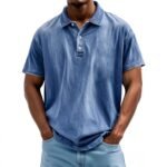 Men's Retro Washed Pure Cotton Casual Versatile Short-Sleeve Button-Down T-Shirt - Image 5