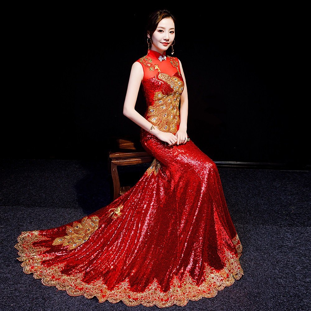 1818b257-c222-4f51-b1a9-121574838309.jpg Fishtail Evening Gown with Sequins - Image 1
