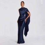 High-End Satin One-Shoulder Ribbon Waist Fishtail Gown - Image 2