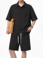 Imitation Linen Casual Suit for Men Summer Thin Drapey Short-Sleeve Shirt and Shorts Two-Piece Set - Image 3