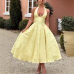 Jacquard Halter Neck Evening Gown - Image 2