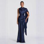 High-End Satin One-Shoulder Ribbon Waist Fishtail Gown