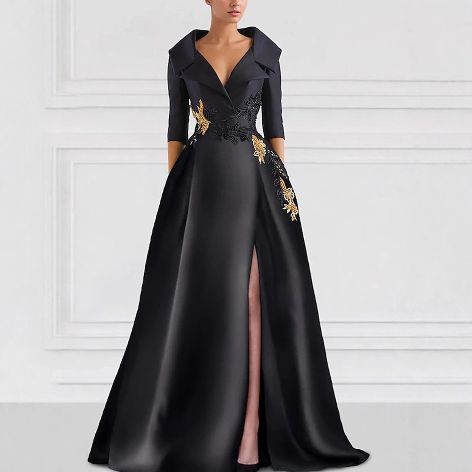 38f441b1-e916-4515-9c43-05536aad4e5f.jpg Elegant V-Neck Slit Evening Gown - Image 1