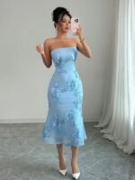 Embroidered Backless Bodycon Evening Gown - Image 2