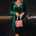 Womens Long Sleeve V-Neck Dress - Image 2