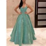 Women Sequined V-Neck Sleeveless Long Dress Evening Party Gown