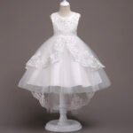 Childrens Evening Dress Lace Bow Diamond Sleeveless Performance Dress - Image 3