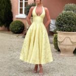 Jacquard Halter Neck Evening Gown