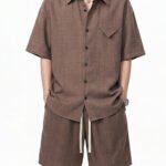 Imitation Linen Casual Suit for Men Summer Thin Drapey Short-Sleeve Shirt and Shorts Two-Piece Set