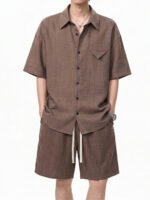 Imitation Linen Casual Suit for Men Summer Thin Drapey Short-Sleeve Shirt and Shorts Two-Piece Set