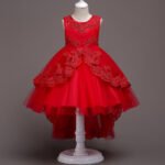 Childrens Evening Dress Lace Bow Diamond Sleeveless Performance Dress - Image 4