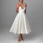 Jacquard Halter Neck Evening Gown - Image 3