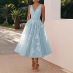 Sleeveless V-Neck Digital Print Evening Gown - Image 2