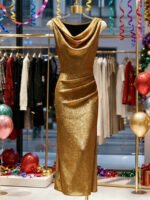 Silk Draped Collar Evening Gown - Image 4