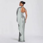 High-End Satin One-Shoulder Ribbon Waist Fishtail Gown - Image 4