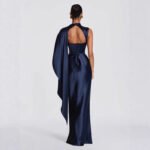 High-End Satin One-Shoulder Ribbon Waist Fishtail Gown - Image 3