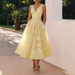 Sleeveless V-Neck Digital Print Evening Gown - Image 5