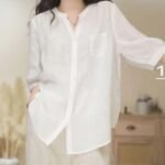 Womens Vintage Summer Cotton Linen V-Neck Loose Shirt - Image 4