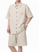 Imitation Linen Casual Suit for Men Summer Thin Drapey Short-Sleeve Shirt and Shorts Two-Piece Set - Image 2