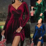 Womens Long Sleeve V-Neck Dress