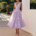 Sleeveless V-Neck Digital Print Evening Gown - Image 3