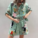 Womens Loose Printed Shirt Shorts Set - Image 3