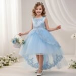 Childrens Evening Dress Lace Bow Diamond Sleeveless Performance Dress