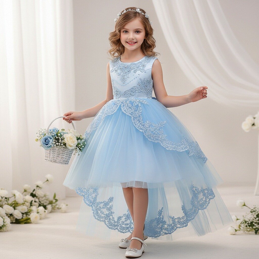 d3701069-4f10-4186-a96a-8fd920fc2c66.jpg Childrens Evening Dress Lace Bow Diamond Sleeveless Performance Dress - Image 1