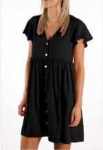V-Neck Ruffled High-Waisted Dress