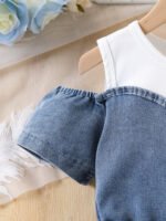 Patchwork Denim Dress with Belt Children Set - Image 4