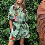 Womens Loose Printed Shirt Shorts Set - Image 2
