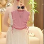 Girls Summer Flutter Sleeve Denim Shorts Set - Image 4