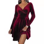 Womens Long Sleeve V-Neck Dress - Image 5