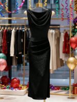 Silk Draped Collar Evening Gown - Image 2