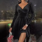 Womens Long Sleeve V-Neck Dress - Image 4